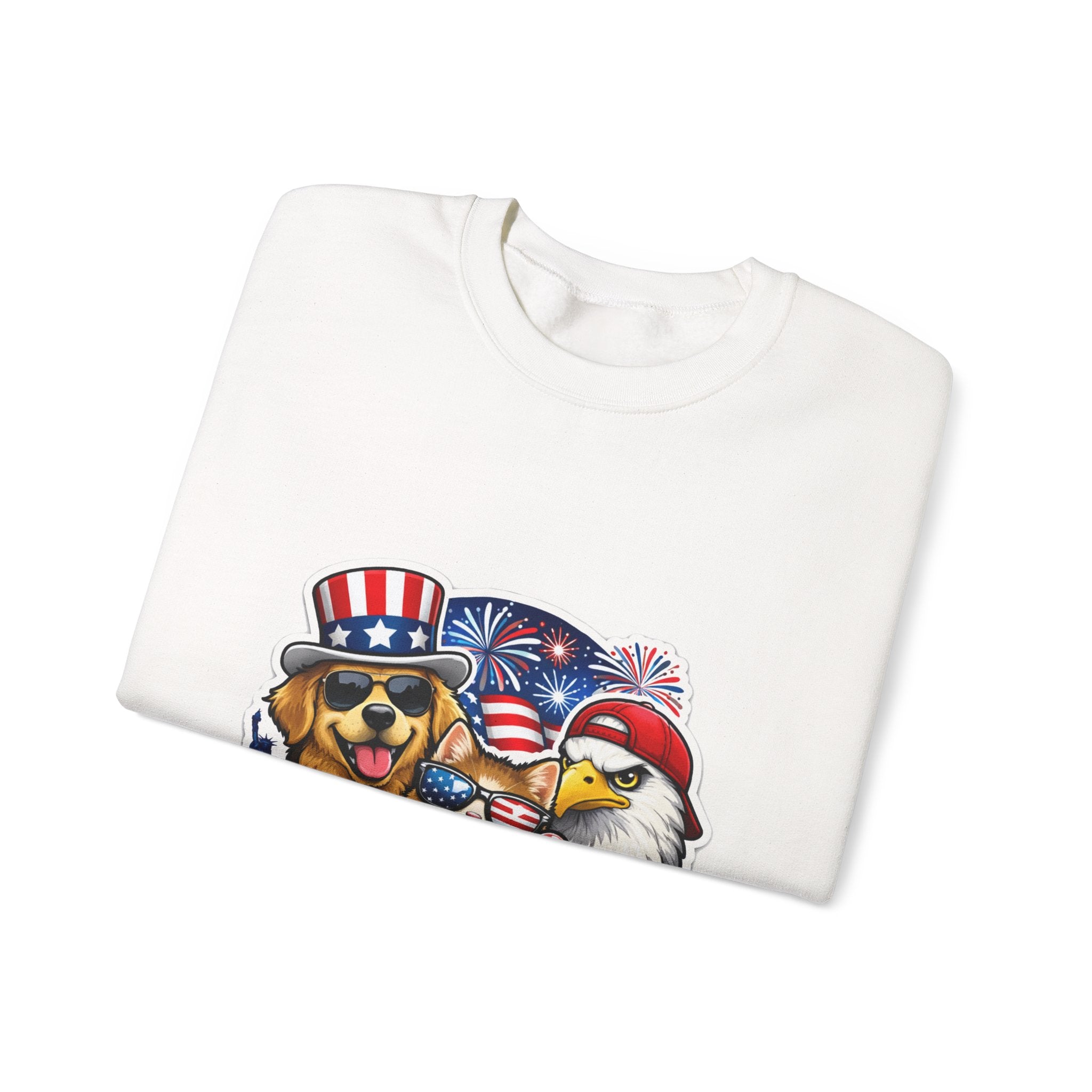 Patriotic "Red, White & Cute" Sweatshirt — 4th of July Dog & Eagle Crewneck